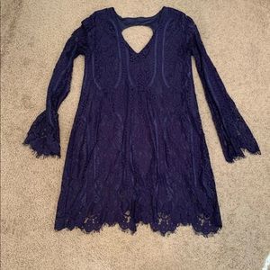 Francesca's Navy Lace Sleeved Dress